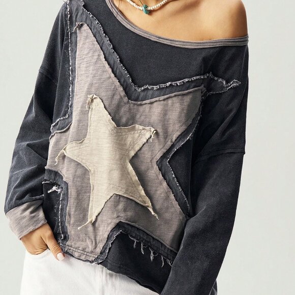 Boho Casual Women's Asymmetric Hemline & Patchwork detail Boho Loose Fit Shirt - Picture 3 of 7